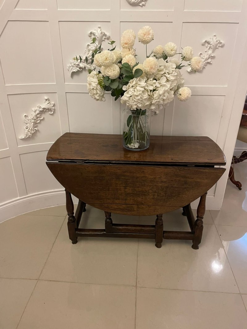 18th Century Antique Quality Oak Drop Leaf Dining Table - Image 2